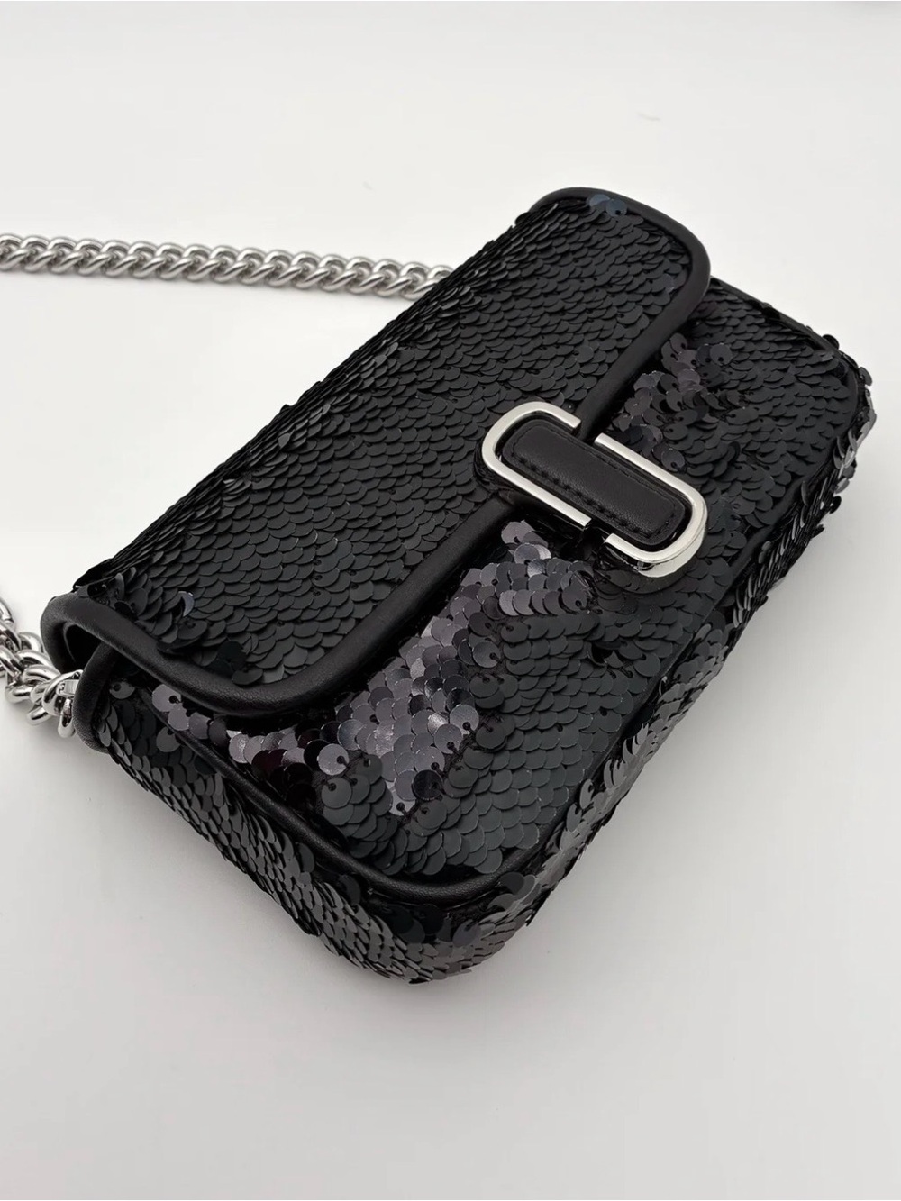 MARC JACOBS THE MINI J MARC SHOULDER WOMEN'S BLACK SEQUINED
